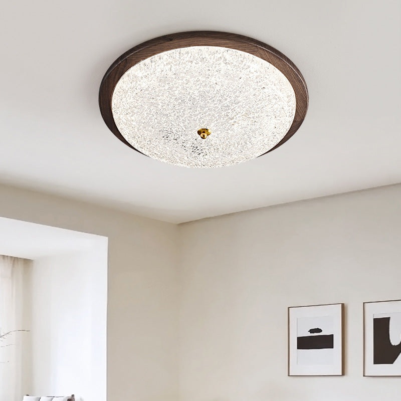 Contemporary Retro Round Wood Resin LED Flush Mount Ceiling Light For Living Room