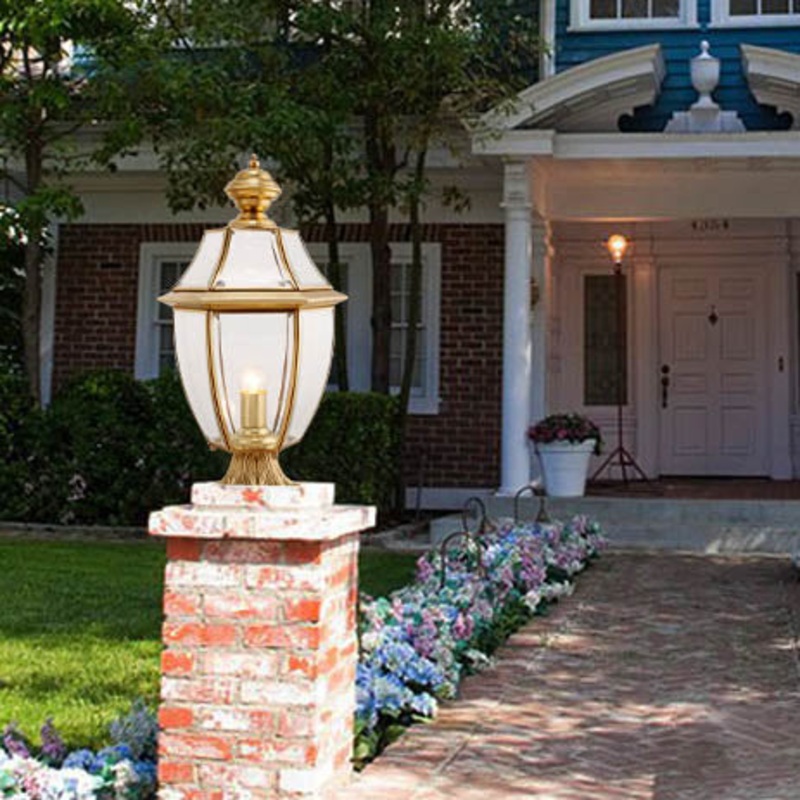 Contemporary Scandinavian Hexagonal Bell Glass Brass 1-Light Outdoor Light For Outdoor Patio