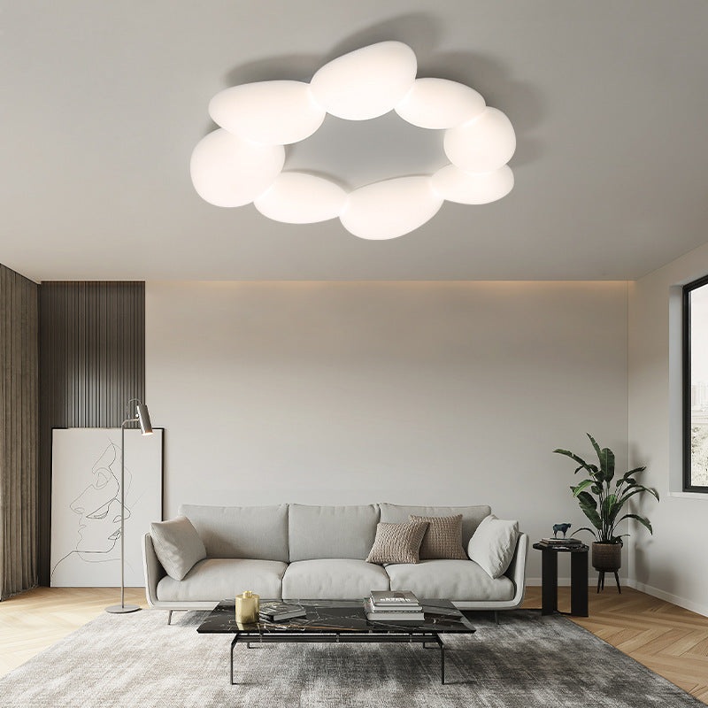 Contemporary Scandinavian Pebbles PE Lampshade Hardware LED Flush Mount Ceiling Light For Living Room