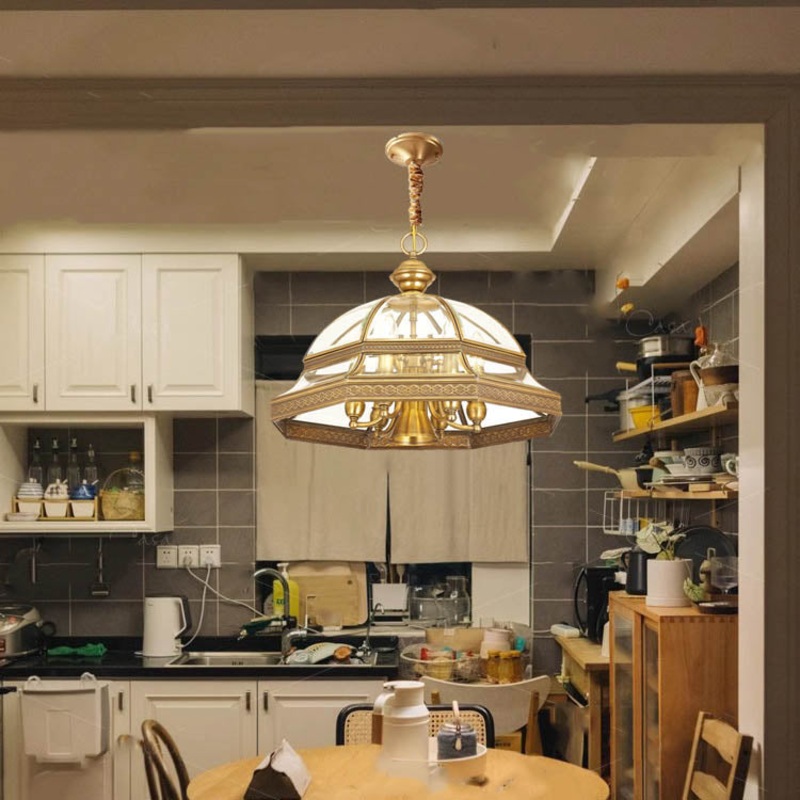 Contemporary Scandinavian Round Umbrella Glass Copper 1/7 Light Chandelier For Living Room