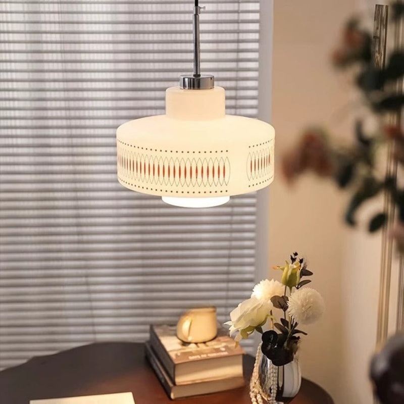 Contemporary Simplicity Patterned Glass Cylinder 1-Light Pendant Light For Living Room