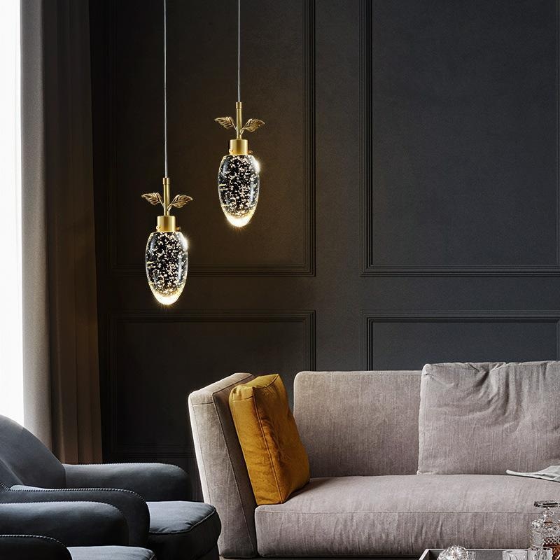 Modern Luxury Dome Water Drop Leaves Full Copper Crystal LED Pendant Light For Living Room