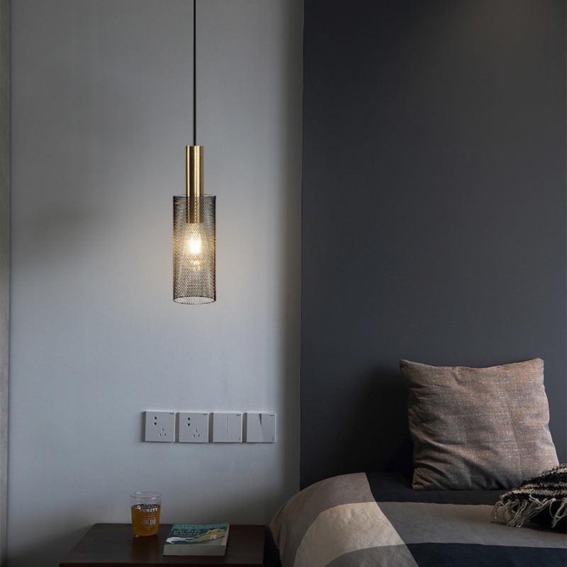 Modern Minimalist Honeycomb Grid Cylinder Iron 1-Light Pendant Light For Bedroom