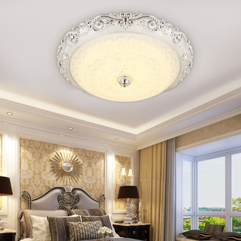 Traditional European Round ABS Glass LED Flush Mount Ceiling Light For Bedroom