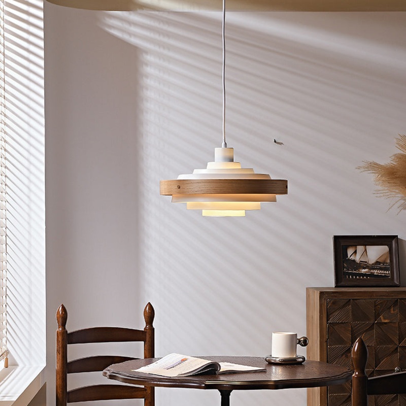 Traditional French Circle Iron Wood 1-Light Pendant Light For Living Room