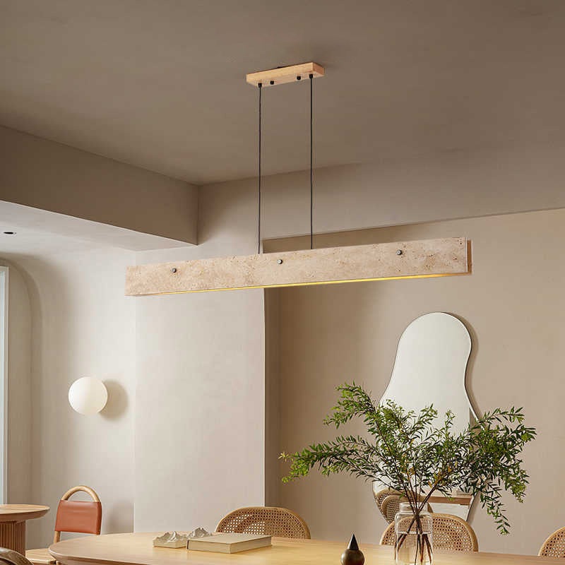 Traditional Japanese Travertine Aluminum Strip Rectangular LED Chandeliers Island Light For Dining Room