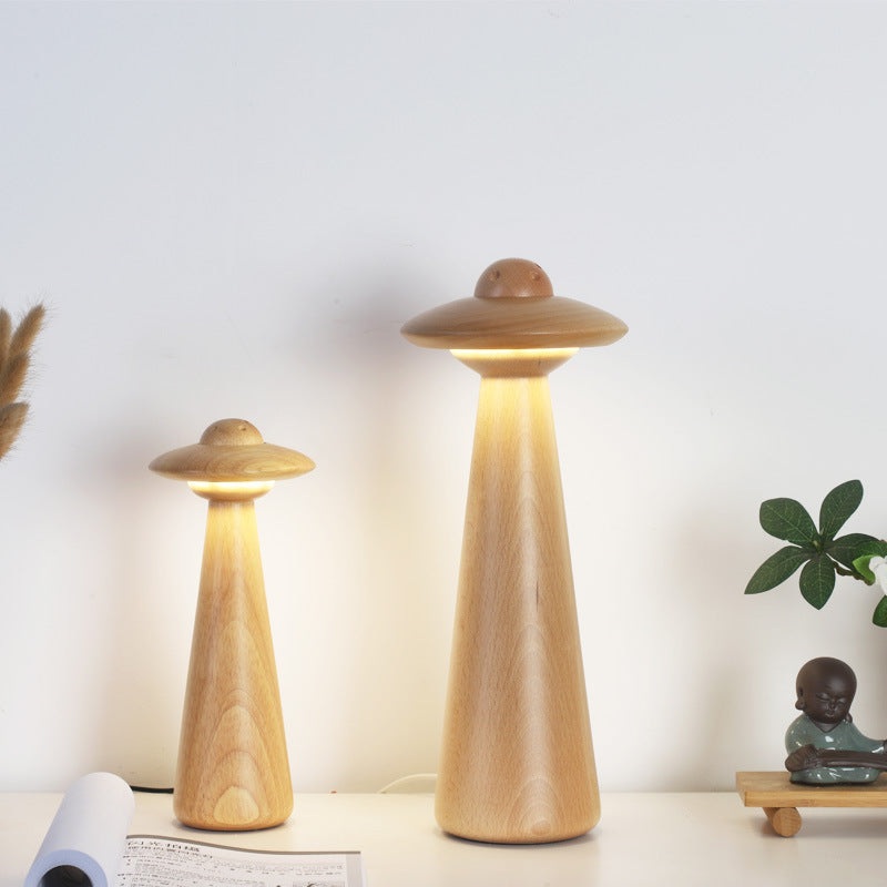 Traditional Japanese UFO Solid Wood Lampshade LED Table Lamp For Living Room