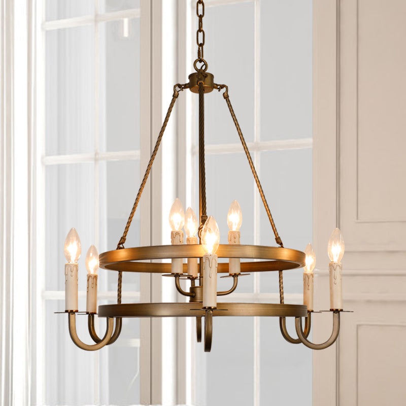 Traditional Rustic Round Iron 9-Light Chandelier For Living Room