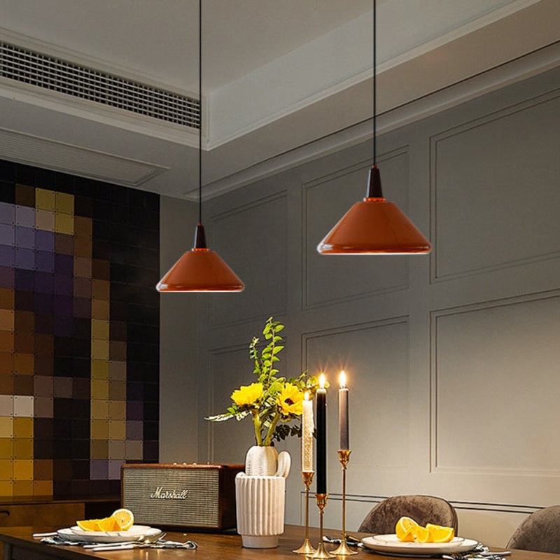 Traditional Vintage Iron Metal Conic 1/2 Light Pendant Light For Dining Room