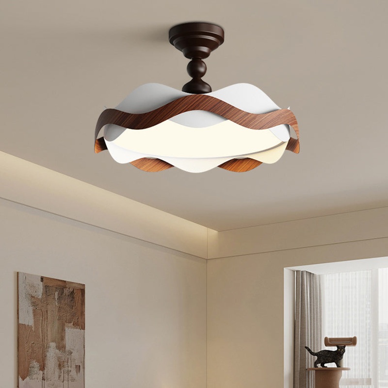 Traditional Vintage Round Iron Acrylic LED Semi-Flush Mount Ceiling Light For Bedroom