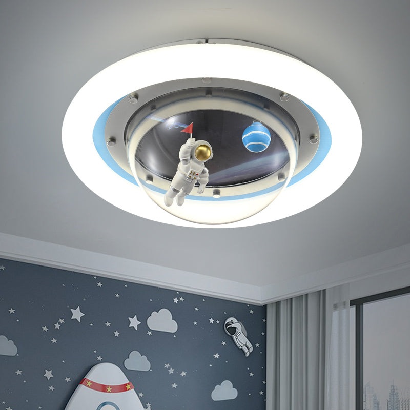 Contemporary Creative Boy Astronaut Round Dome Hardware Acrylic LED Flush Mount Ceiling Light For Bedroom