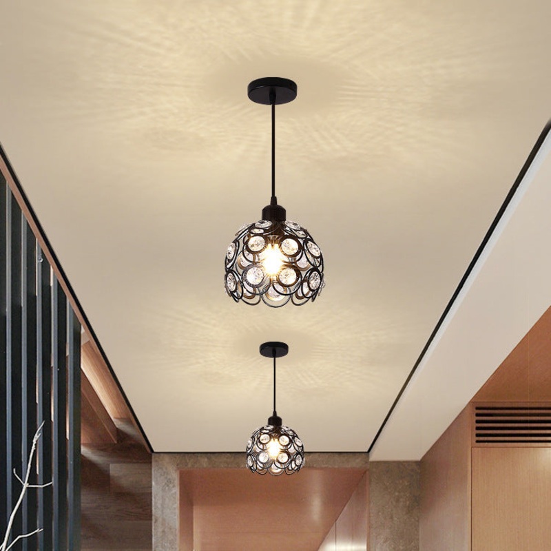 Contemporary Creative Iron Aluminum Crystal Hollow Round Globe Shape 1-Light Pendant Light For Living Room