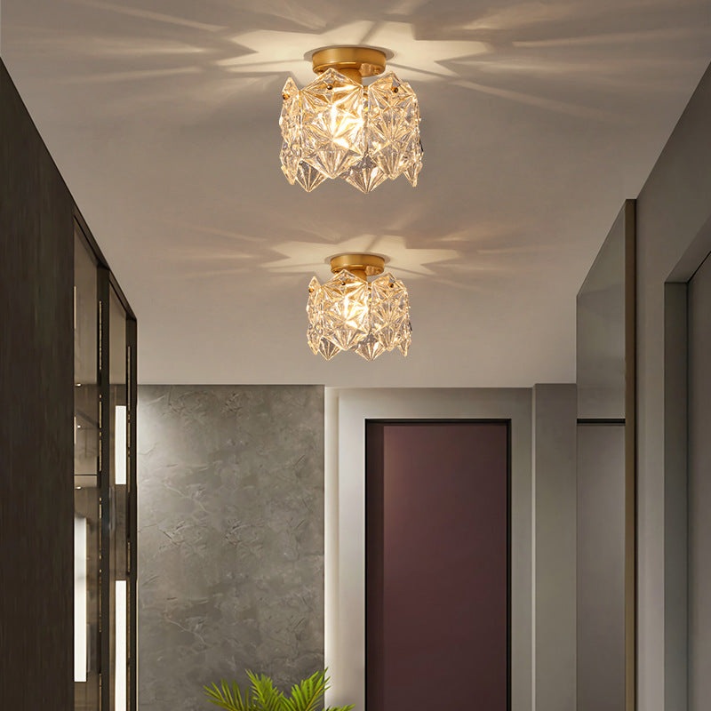 Contemporary Creative Ribbed Diamond Beveled Eye Of Heaven Round Glass Iron 1-Light Semi-Flush Mount Ceiling Light For Living Room