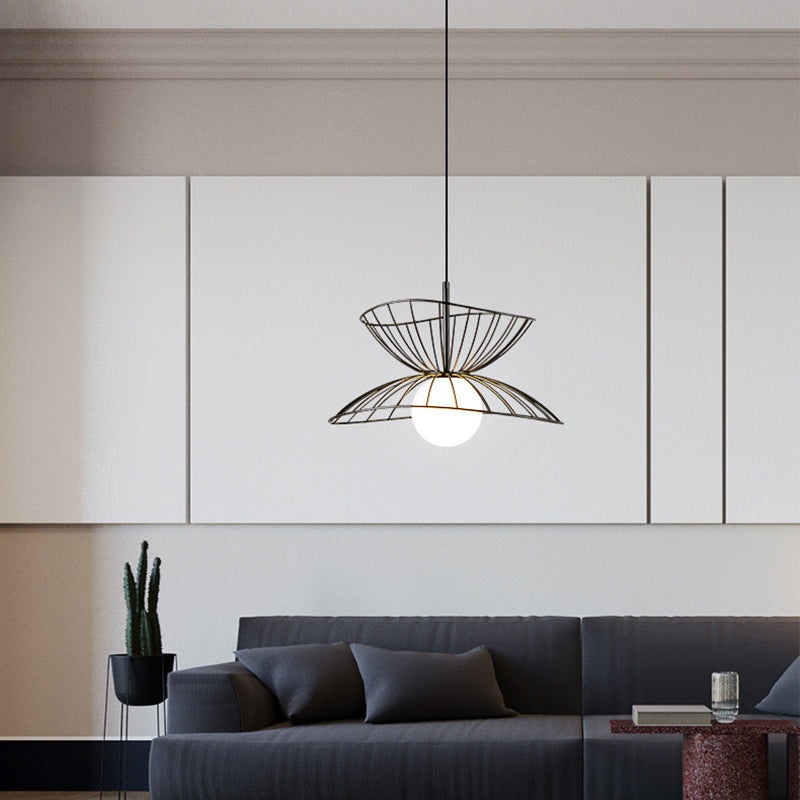 Contemporary Creative Straw Hat Iron 1-Light Pendant Light For Living Room
