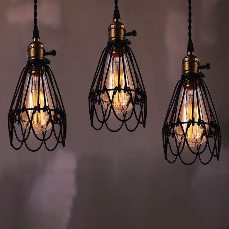 Contemporary Industrial Iron Cage Flower 1-Light Pendant Light For Dining Room