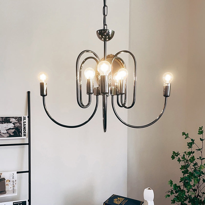 Contemporary Nordic Branch Curved Rod Carbon Steel Glass 8/12/16 Light Chandelier For Living Room