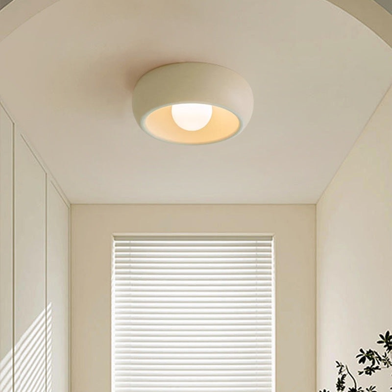 Contemporary Nordic Cream Round Dome Metal Glass LED Flush Mount Ceiling Light For Hallway