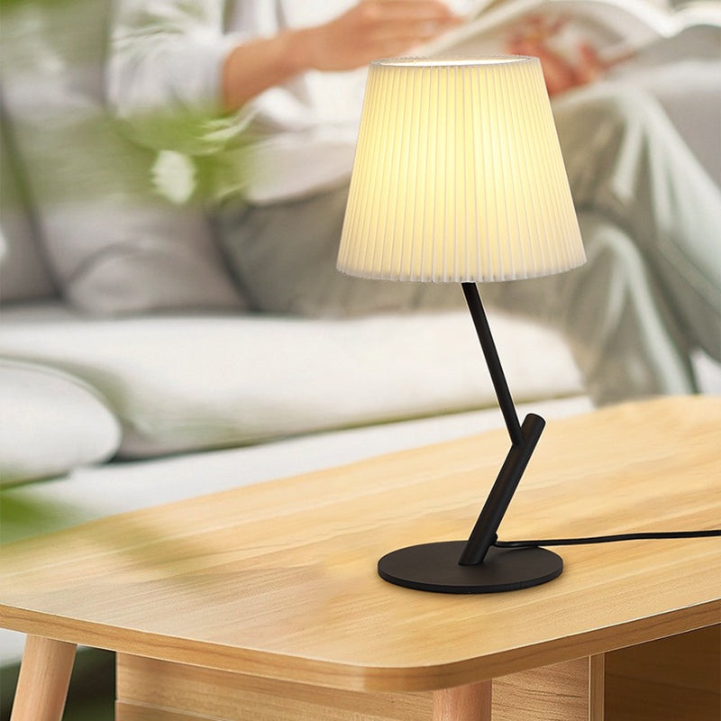 Contemporary Nordic Pleated Fabric Shade Hardware Tube 1-Light Table Lamp For Bedroom