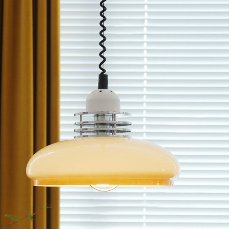 Contemporary Nordic Retractable Round Iron Glass Shade 1-Light Pendant Light For Living Room