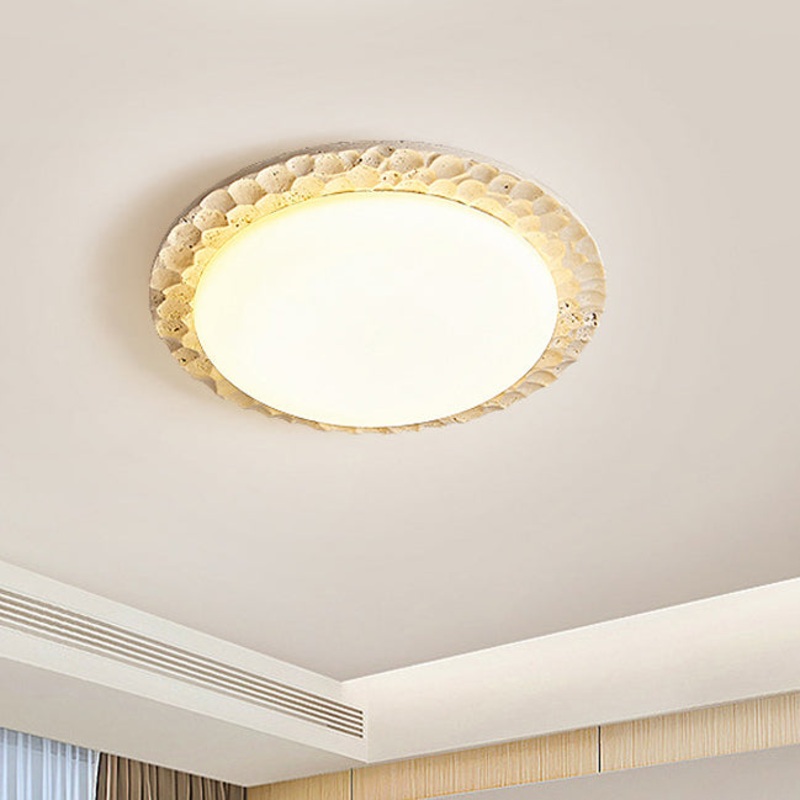 Contemporary Nordic Travertine Acrylic Round Sand Dune Texture LED Flush Mount Ceiling Light For Bedroom