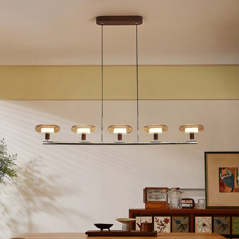 Contemporary Retro Hardware Glass Aluminum Round LED Chandeliers Island Light For Dining Room