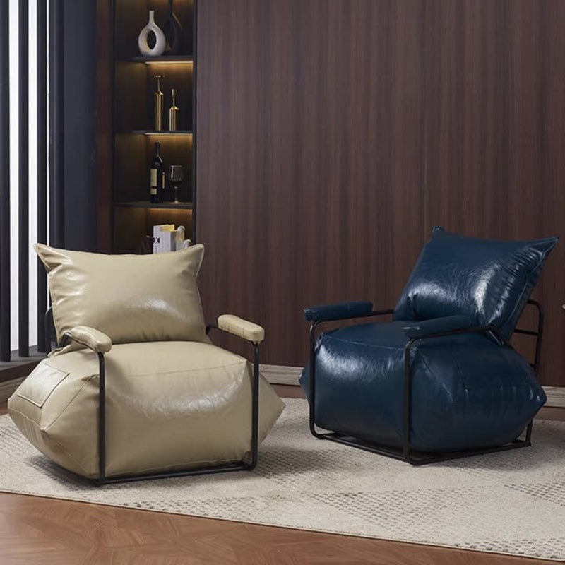 Contemporary Retro Leather Carbon Steel EPP Square Accent Chair Backrest Armrest 2-Pocket For Living Room