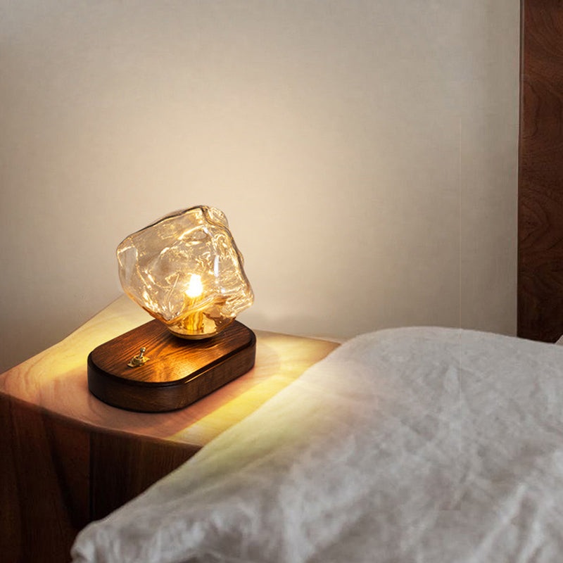 Contemporary Retro Oval Ice Cube Shape Glass 1-Light Table Lamp For Bedroom