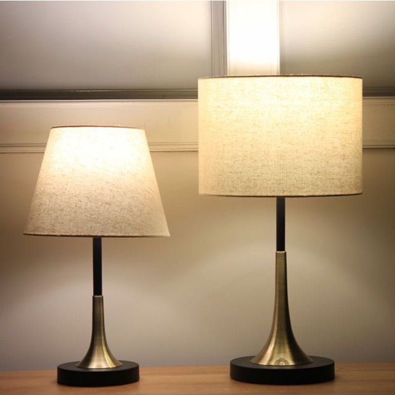 Contemporary Scandinavian Tapered Round Fabric Iron 1-Light Table Lamp For Living Room