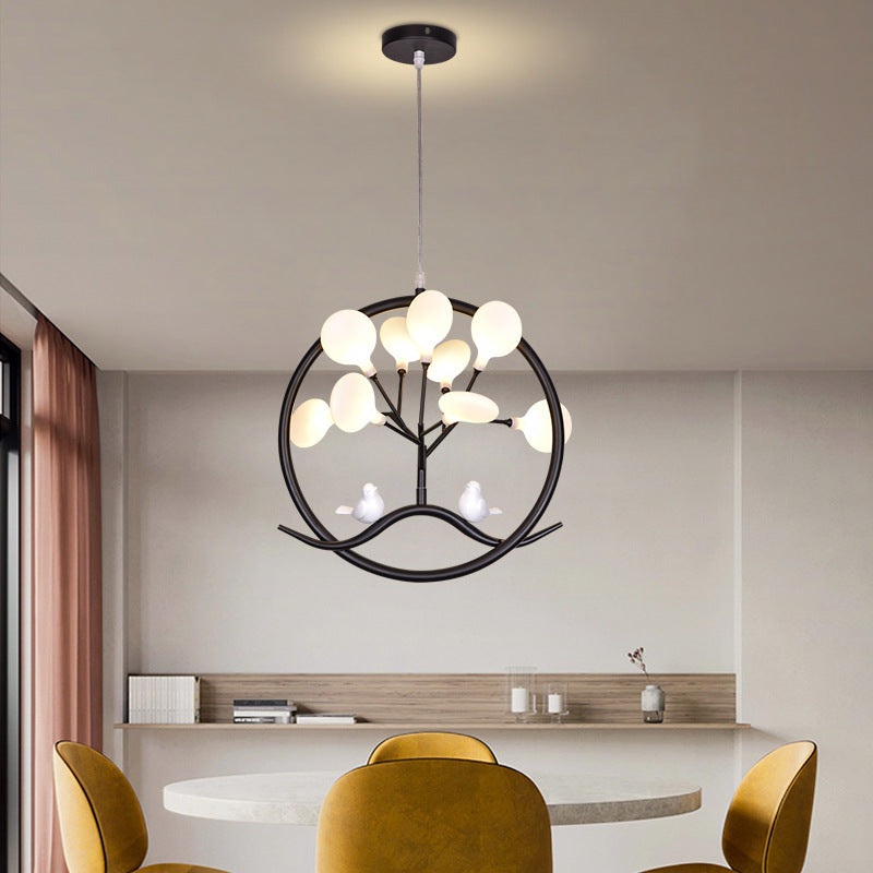 Contemporary Scandinavian Tree Shape Round Iron Acrylic 9-Light Chandelier For Bedroom