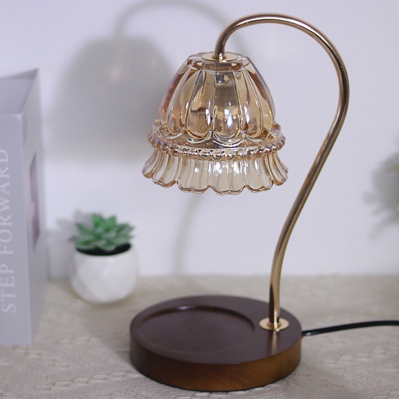 Contemporary Simplicity Flower Iron Wood Glass 1-Light Table Lamp For Living Room