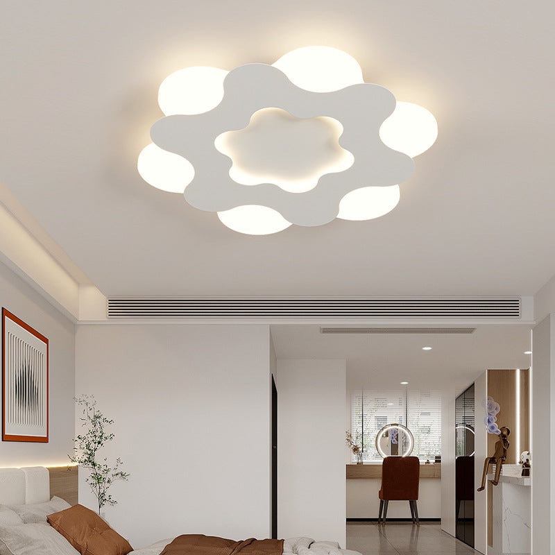 Modern Art Deco Floral Round Acrylic Iron LED Flush Mount Ceiling Light For Bedroom