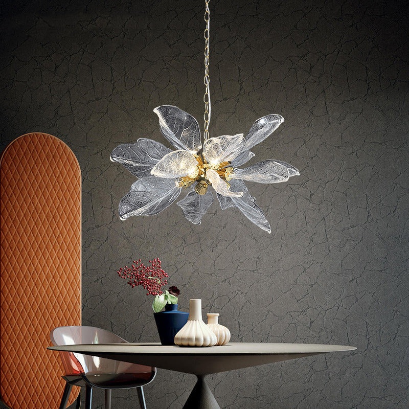 Modern Luxury Branch Leaves Crystal Lampshade Aluminum LED Chandelier For Dining Room