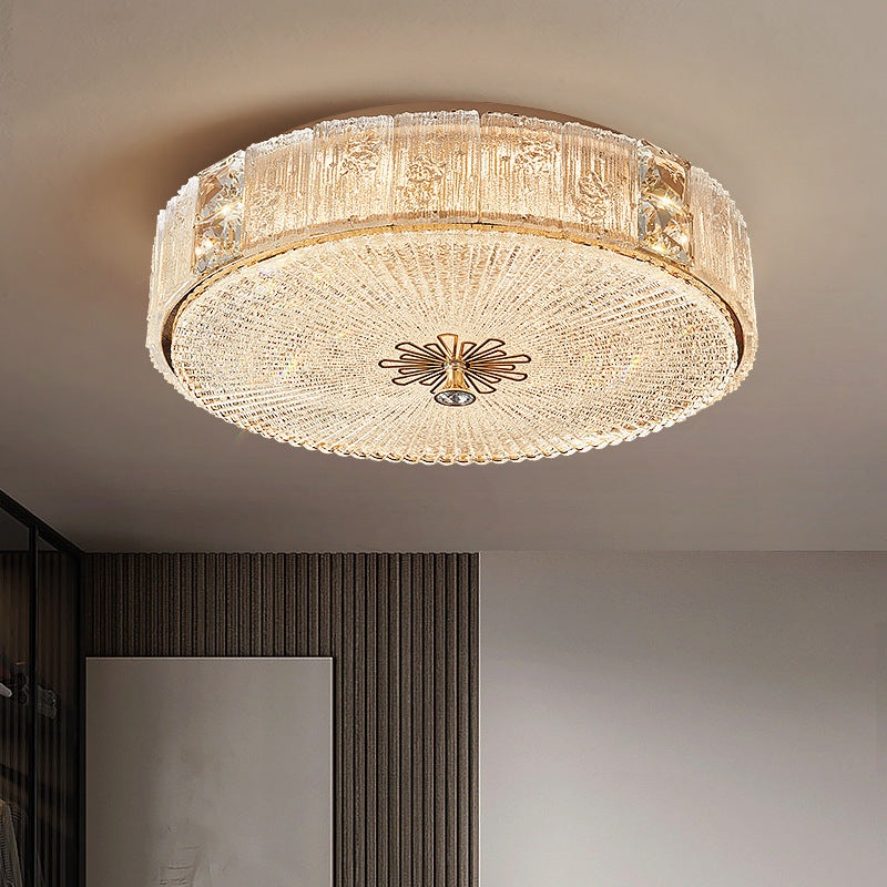 Modern Luxury Hardware Crystal Round Striped LED Flush Mount Ceiling Light For Bedroom