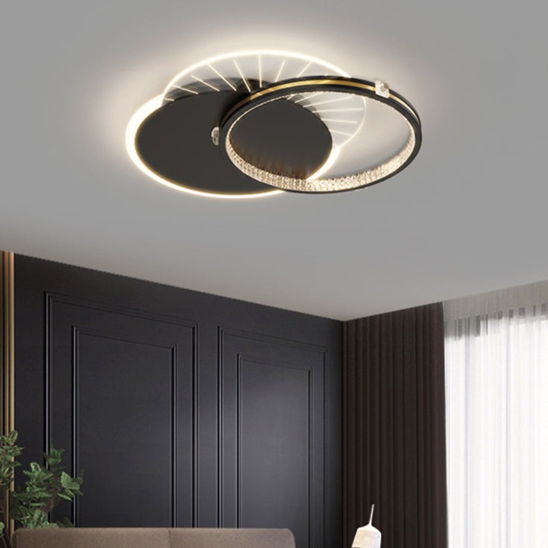 Modern Luxury Round Crescent Moon Acrylic Crystal Aluminum Iron LED Flush Mount Ceiling Light For Living Room