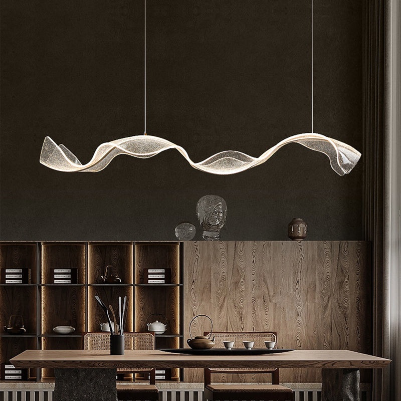 Modern Minimalist Wave Bend Acrylic Aluminum LED Chandelier Island Light For Living Room