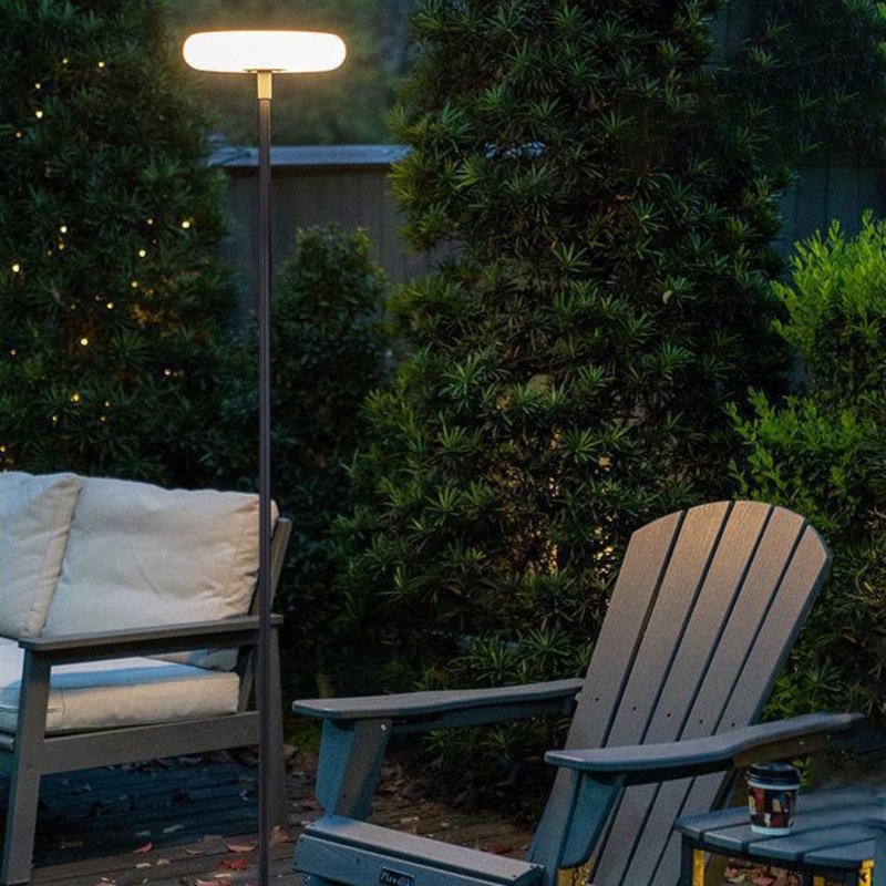Modern Simplicity Solar Rechargeable Waterproof Round Aluminum PE LED Standing Floor Lamp Outdoor Light For Garden