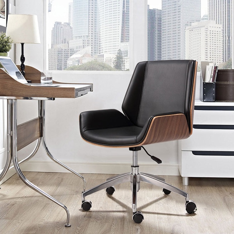 Modern Simplicity Solid Wood Leather Desk Chair Backrest Armrest For Home Office