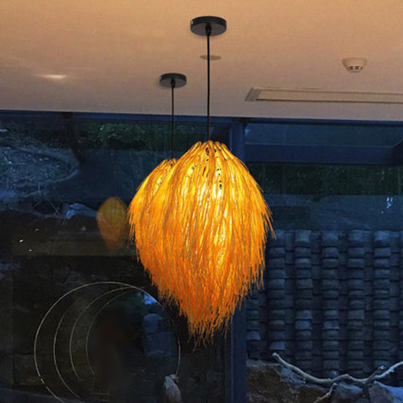 Traditional Chinese Hairball Shape Bamboo Woven 1-Light Pendant Light For Dining Room