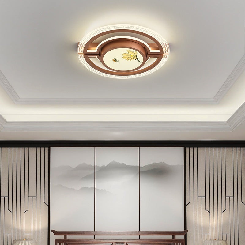 Traditional Chinese Round Square Rectangle Lotus Acrylic Iron Aluminum LED Flush Mount Ceiling Light For Bedroom