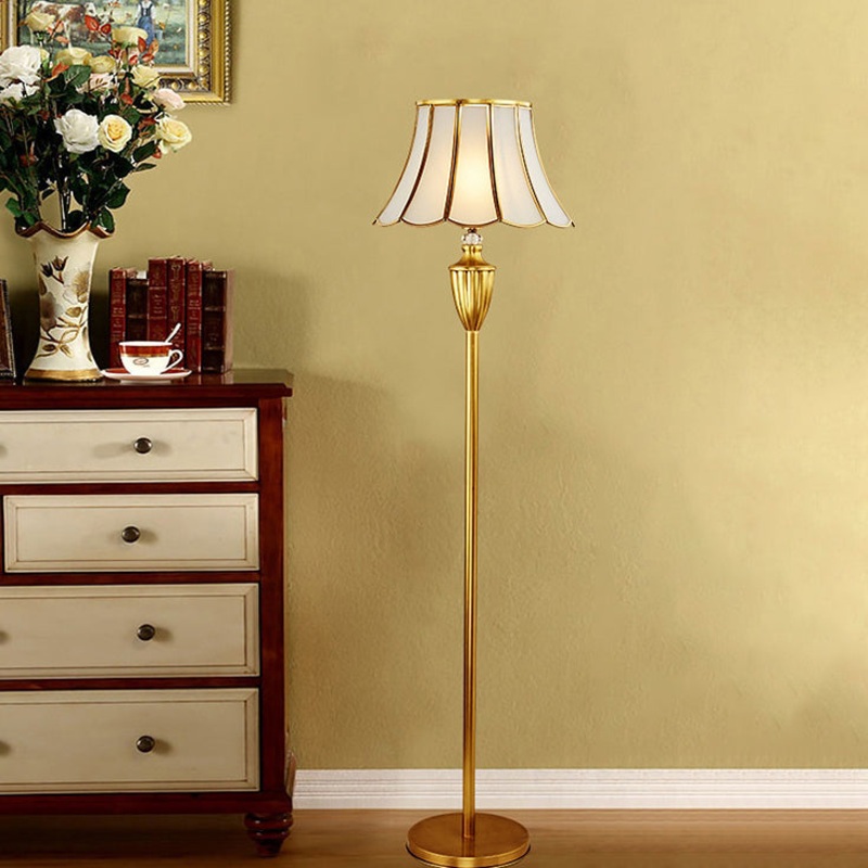 Traditional European Round Lace Copper Glass 1-Light Standing Floor Lamp For Living Room