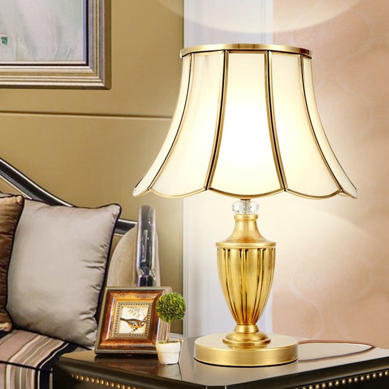 Traditional European Round Lace Copper Glass 1-Light Table Lamp For Bedroom