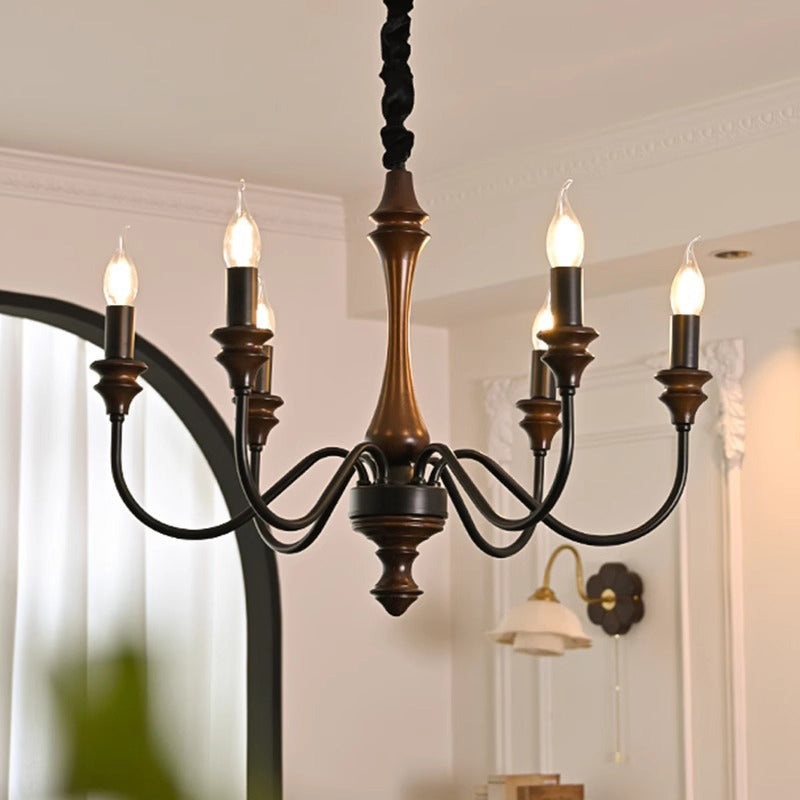 Traditional French Branch Curved Rod Candelabra Solid Wood Iron 5/6/8/10 Light Chandelier For Living Room