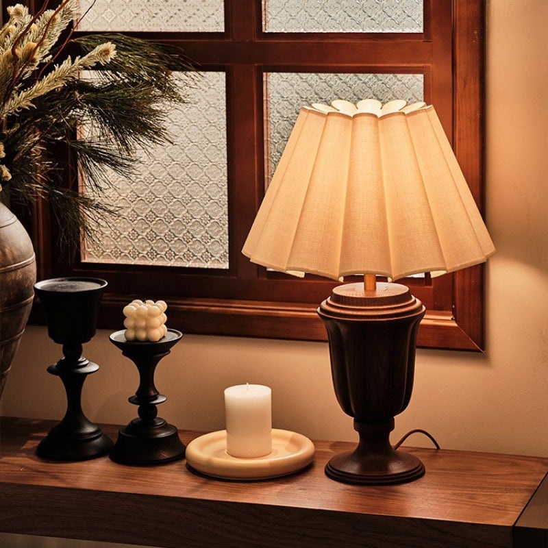 Traditional French Frustum Cone Ash Wood Metal 1-Light Table Lamp For Bedroom