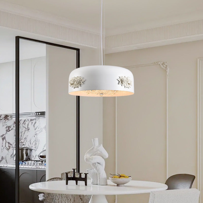 Traditional French Rose Pattern Resin Stainless Steel Lampshade Crystal LED Chandelier For Dining Room