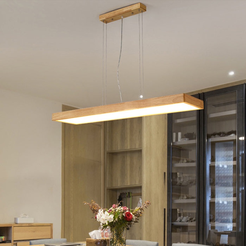Traditional Japanese Rectangle Acrylic Wood LED Chandelier Island Light For Dining Room