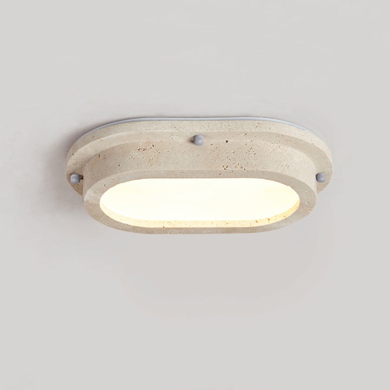 Traditional Japanese Travertine Acrylic Strip Elliptical LED Flush Mount Ceiling Light For Hallway