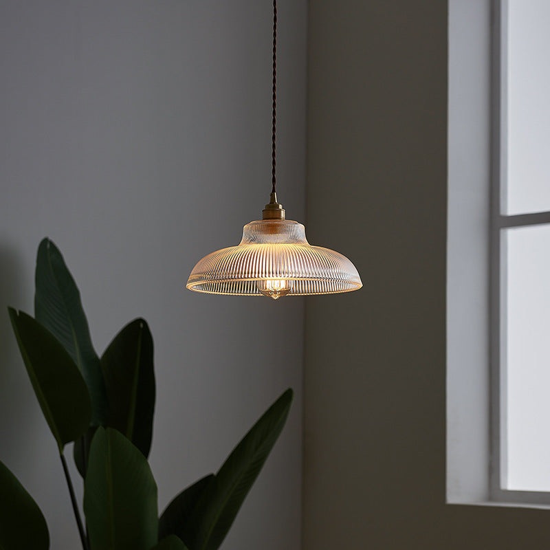 Traditional Vintage Round Iron Glass 1-Light Pendant Light For Living Room