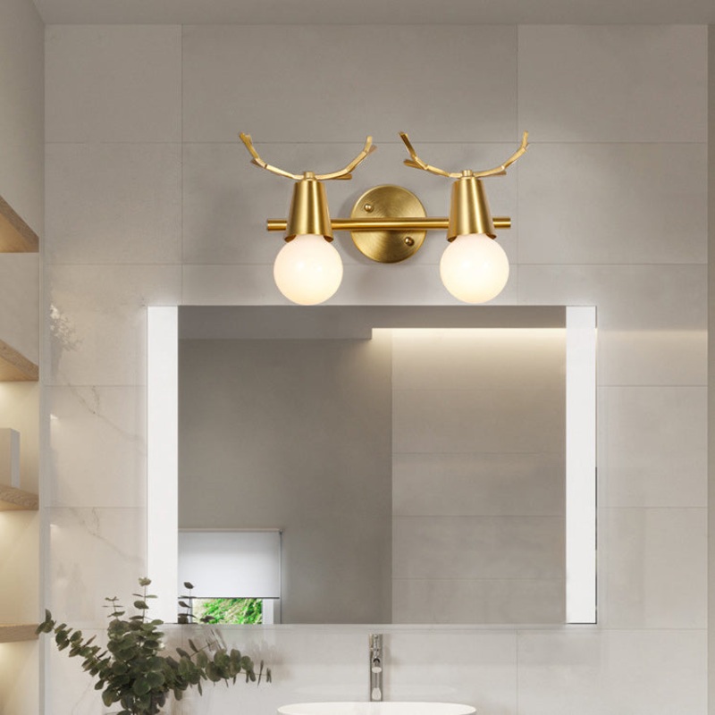 Contemporary Creative Antler Round Prism Copper Glass 2/3 Light Wall Sconce Lamp For Bathroom