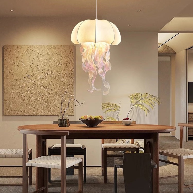 Contemporary Creative Art Jellyfish Hardware Fabric 1/3 Light Pendant Light For Bedroom