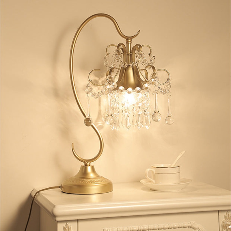 Contemporary Creative Cone Metal Crystal 1-Light Table Lamp For Bedroom